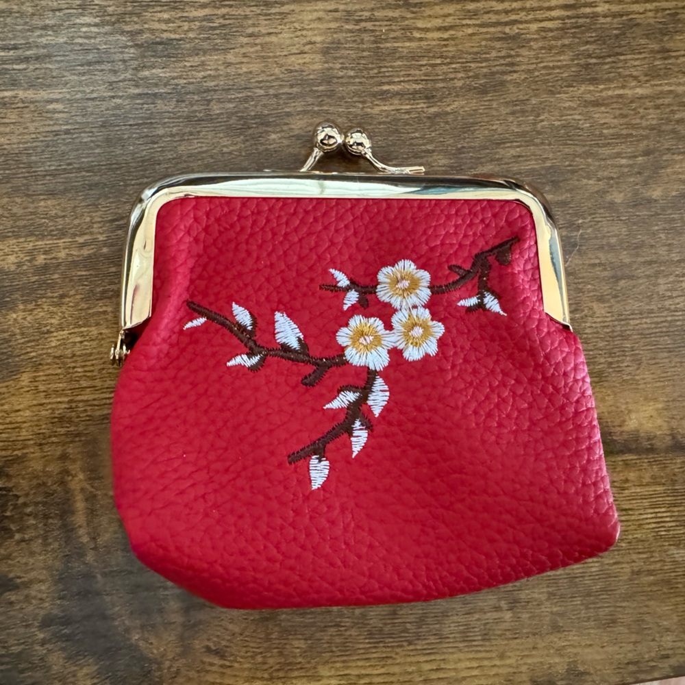 Red Floral kisslock coin purse